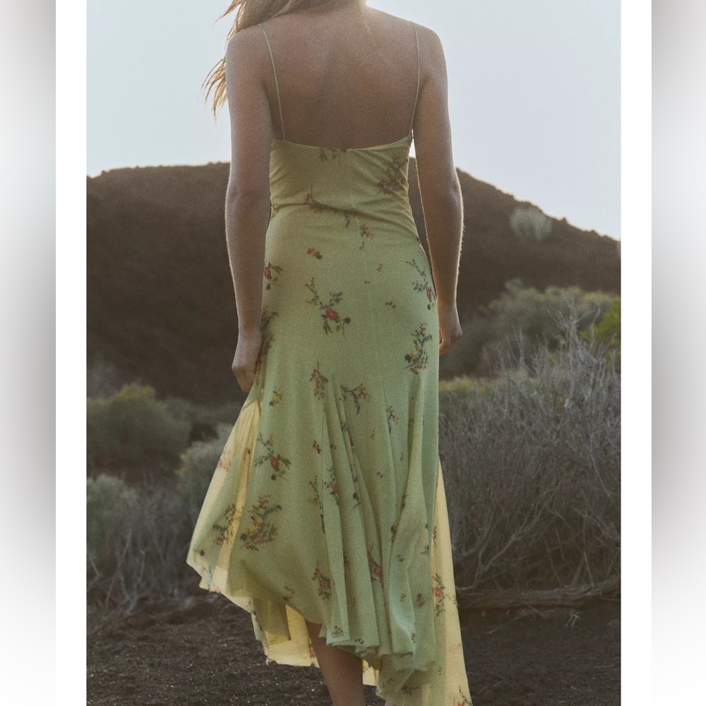 Zara NWT printed tulle midi dress green floral 5039/123 - Picture 3 of 9